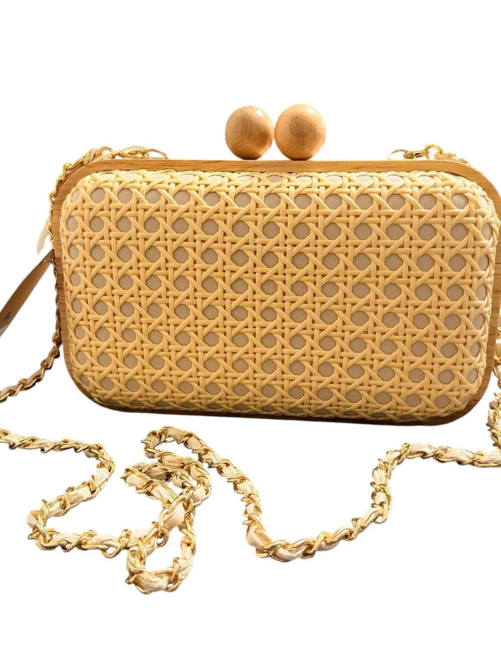 Tommy Bahama Natural Rattan Wicker Clutch Crossbody Bag Wooden Frame NWT